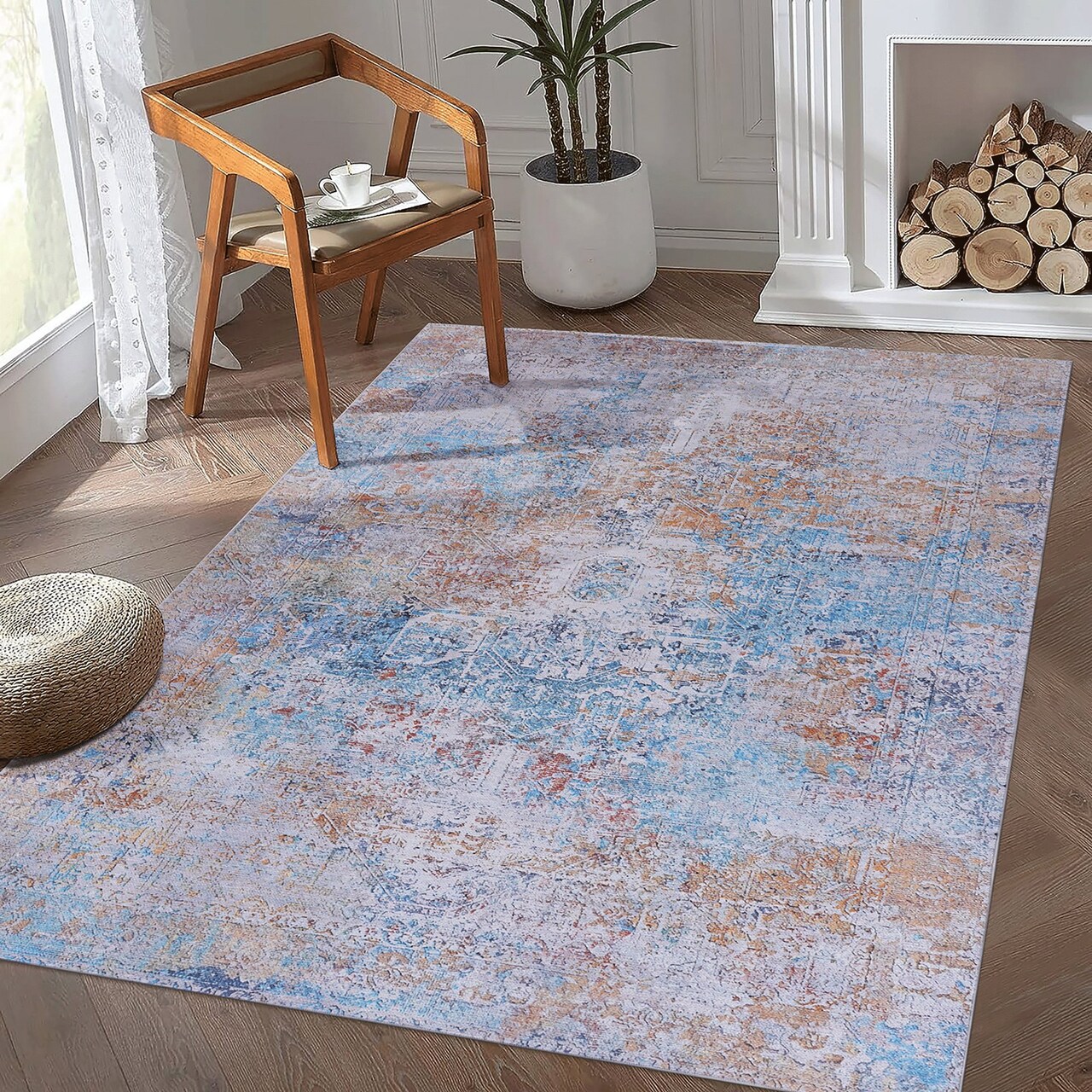 Edge Collections - 9" x 12" - Multicolor - Naar Washable Area Rug Low-Pile Non-Slip Non-Shedding Kid & Pet Friendly - 1 Piece